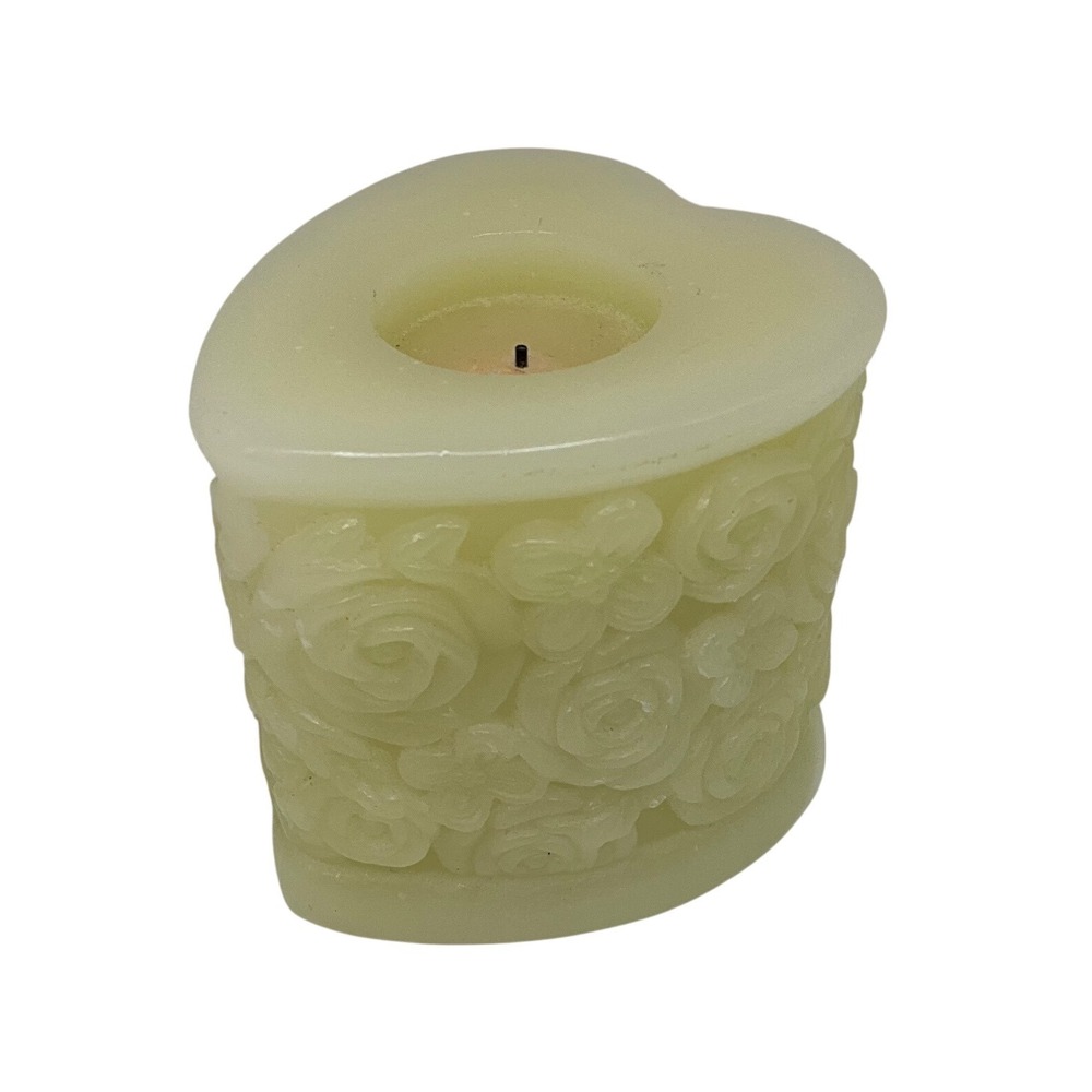 Candle Impressions LED Candle Cream Heart Rose Floral Carved Flameless Pillar
